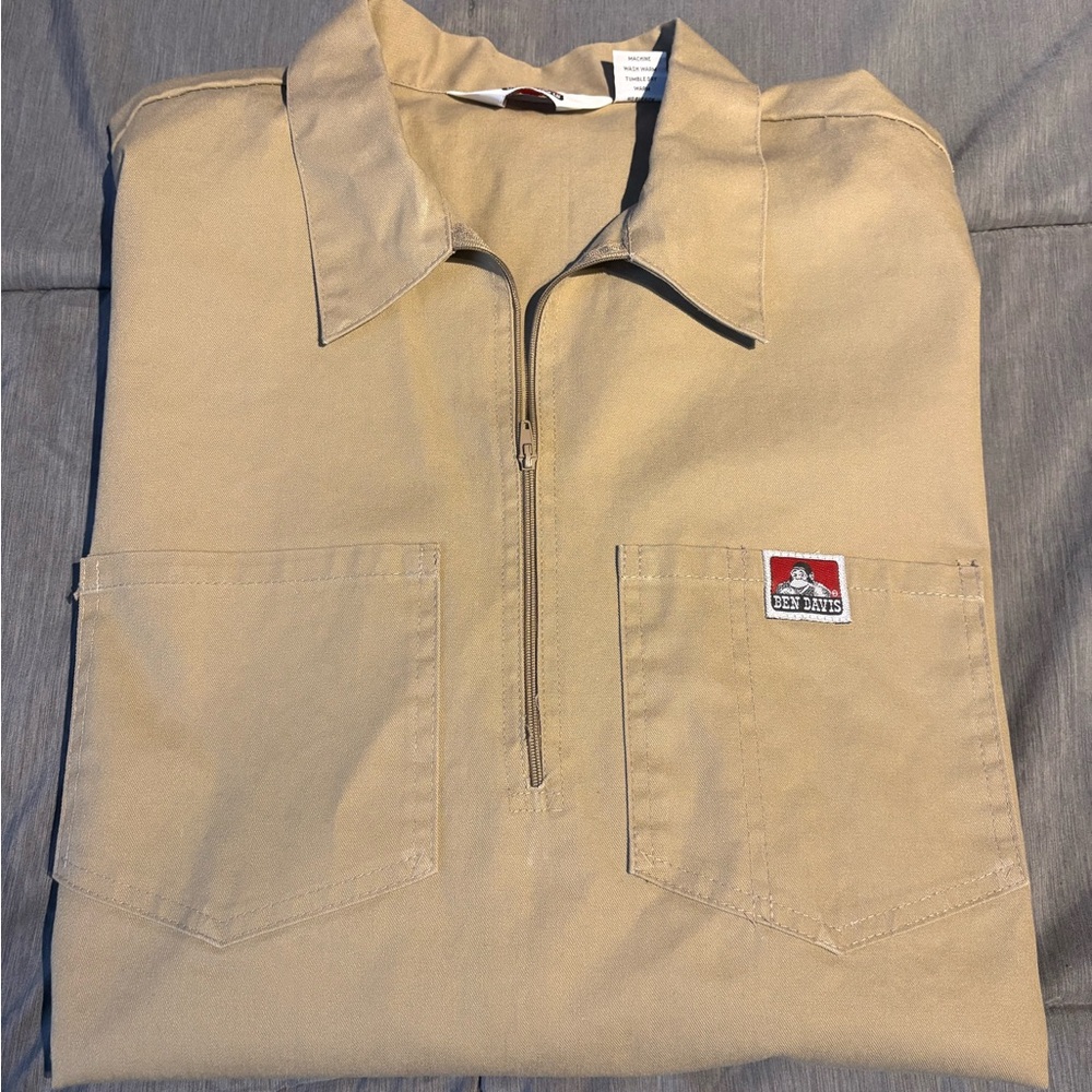 Ben Davis Tan Work Shirt with Red Logo Patch